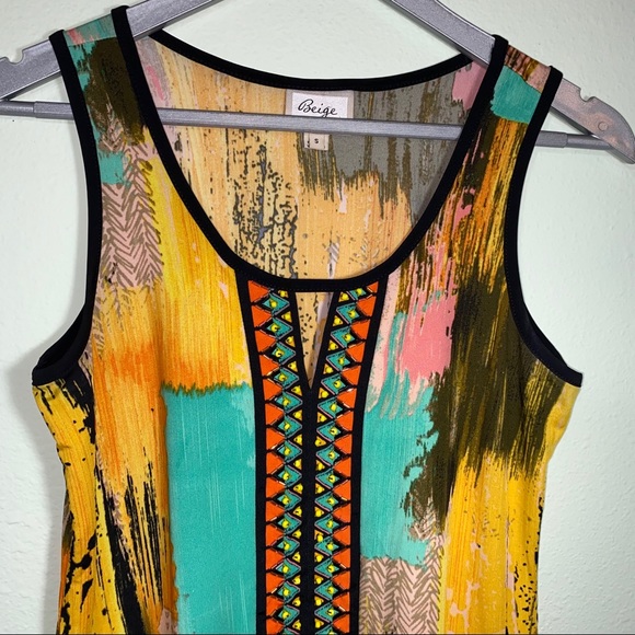 Vintage Brushstroke Color Block Chiffon Casual Pant Tank 2 pc Set Size S - Picture 3 of 12